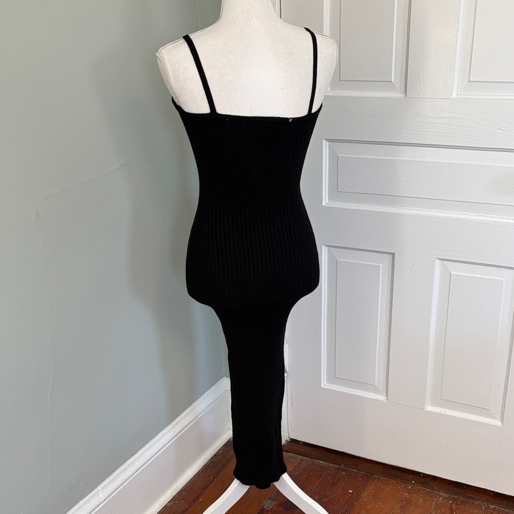 Forever 21 Black Ribbed Knit Bodycon Dress Spaghetti Strap Mid Length Small - Picture 3 of 5
